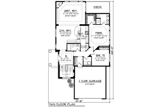 Floor Plan - Main Floor for Ranch House Plan #70-1241 - 2 bed, 2 bath