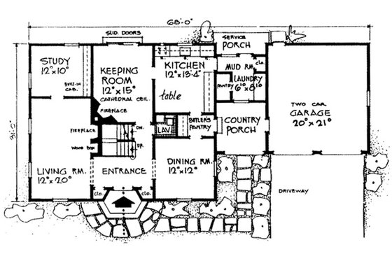 Floor Plan - Main Floor for Colonial House Plan #315-101 - 3 bed, 2.5 bath