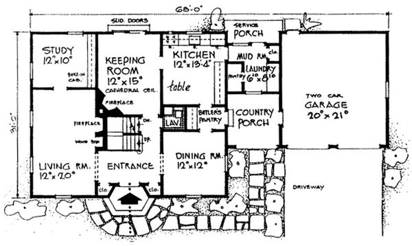 Architectural House Design - Colonial Floor Plan - Main Floor Plan #315-101