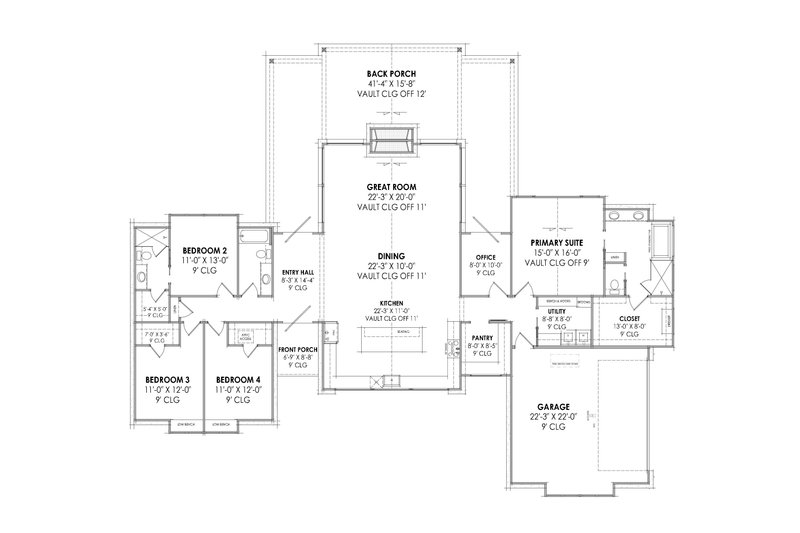 House Blueprint - Floor Plan - Main Floor for Modern House Plan #1096-68 - 4 bed, 3 bath