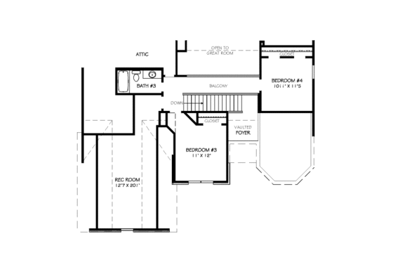Floor Plan - Upper Floor for European House Plan #424-317 - 4 bed, 3 bath