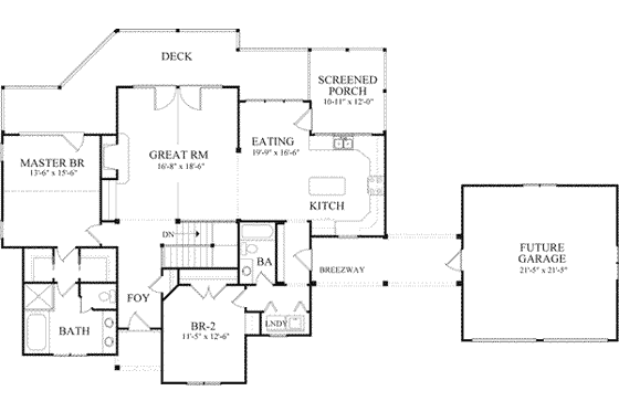 Floor Plan - Main Floor for Traditional House Plan #71-126 - 2 bed, 2 bath