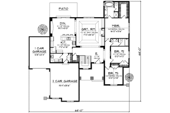Floor Plan - Main Floor for Traditional House Plan #70-619 - 3 bed, 2 bath