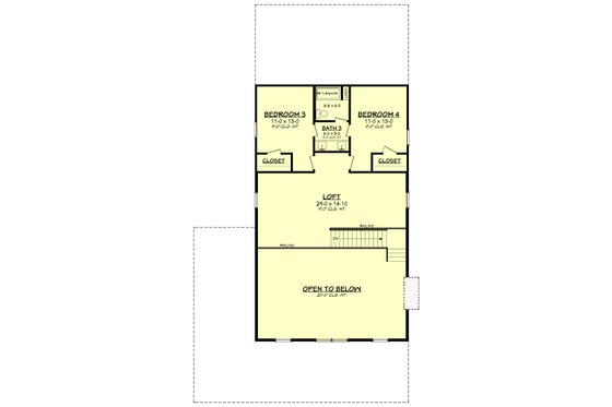 Floor Plan - Upper Floor for Barndominium House Plan #430-337 - 4 bed, 3 bath