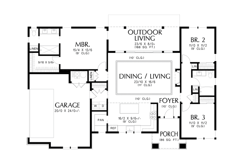 House Plan Design - Floor Plan - Main Floor for Contemporary House Plan #48-1136 - 3 bed, 2 bath