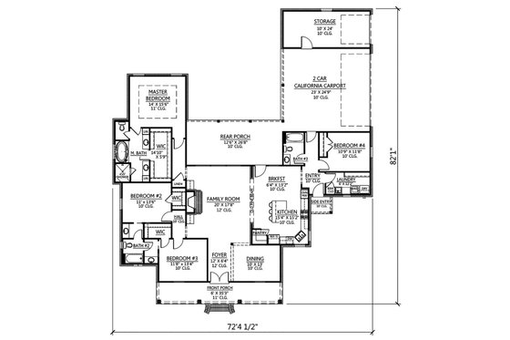 Floor Plan - Main Floor for Southern House Plan #1074-21 - 3 bed, 3 bath