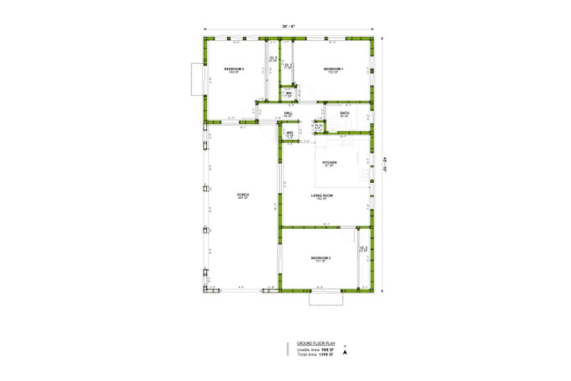 Architectural House Design - Floor Plan - Main Floor for Mediterranean House Plan #1106-111 - 3 bed, 1 bath
