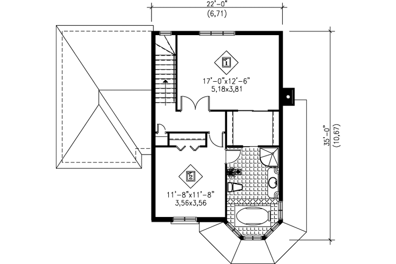 House Design - Floor Plan - Upper Floor for Victorian House Plan #25-2106 - 2 bed, 1.5 bath