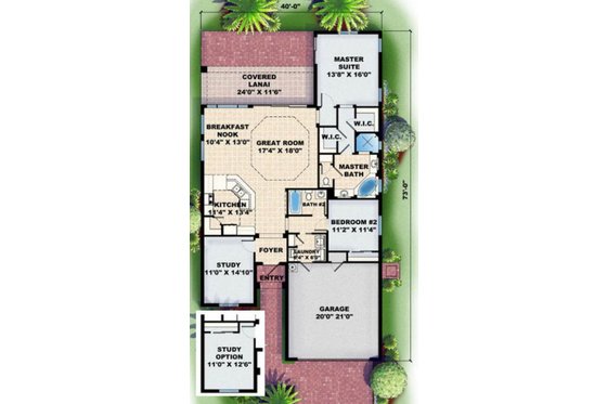 Floor Plan - Main Floor for Mediterranean House Plan #27-344 - 3 bed, 2 bath