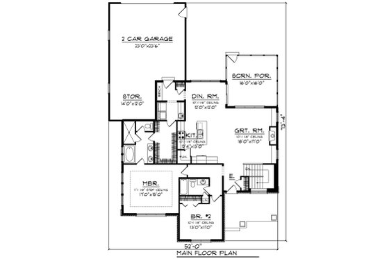 Floor Plan - Main Floor for Ranch House Plan #70-1459 - 2 bed, 2 bath