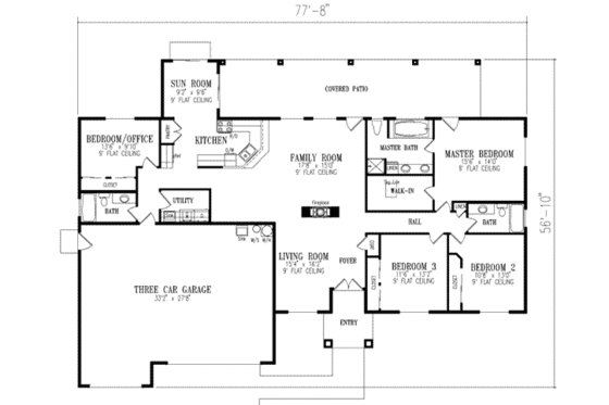 Floor Plan - Main Floor for Adobe / Southwestern House Plan #1-501 - 4 bed, 3 bath