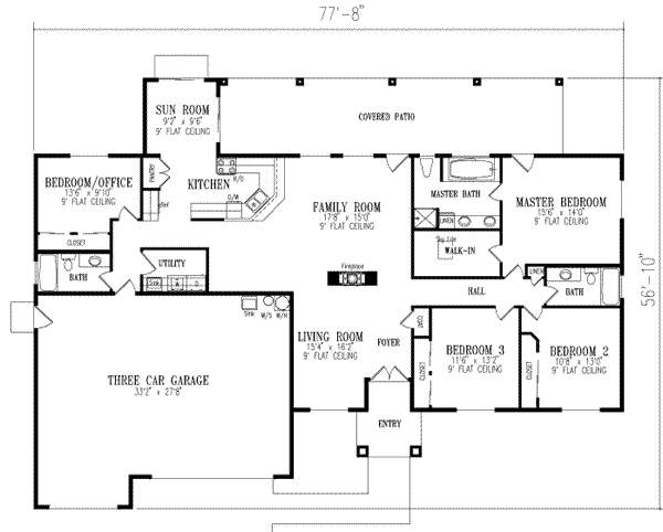 Floor Plan - Main Floor for Adobe / Southwestern House Plan #1-501 - 4 bed, 3 bath