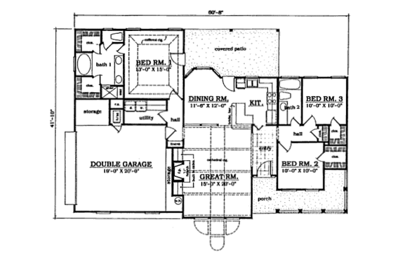Floor Plan - Main Floor for Traditional House Plan #42-109 - 3 bed, 2 bath