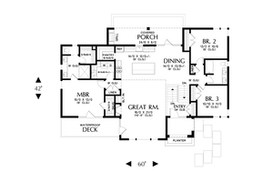 Floor Plan - Main Floor for Prairie House Plan #48-1048 - 4 bed, 3 bath