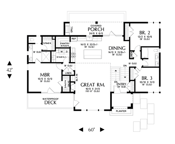 Architectural House Design - Prairie Floor Plan - Main Floor Plan #48-1048