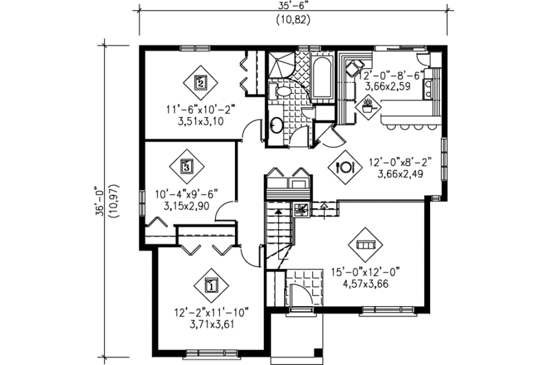 Home Plan - Floor Plan - Main Floor for Traditional House Plan #25-1027 - 3 bed, 1 bath