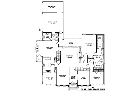 Floor Plan - Main Floor for Colonial House Plan #81-1645 - 5 bed, 4 bath