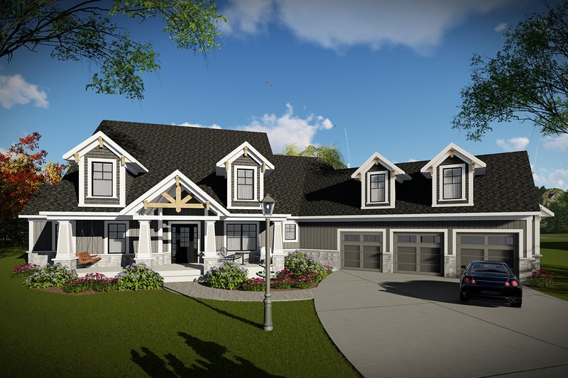 Architectural House Design - Exterior - Front Elevation 3 for Craftsman House Plan #70-1487 - 4 bed, 3.5 bath