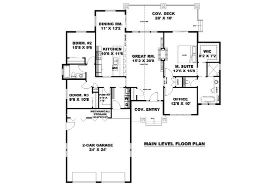 Floor Plan - Main Floor for Traditional House Plan #117-1000 - 3 bed, 2 bath