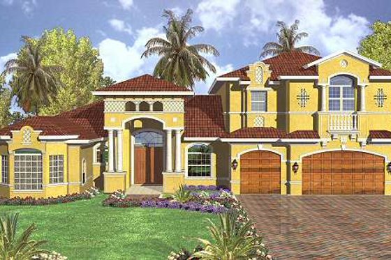 Exterior - Front Elevation for Mediterranean House Plan #420-162 - 4 bed, 5.5 bath