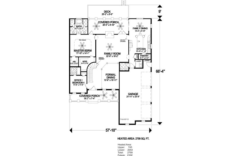 House Blueprint - Floor Plan - Main Floor for Craftsman House Plan #56-719 - 4 bed, 4.5 bath