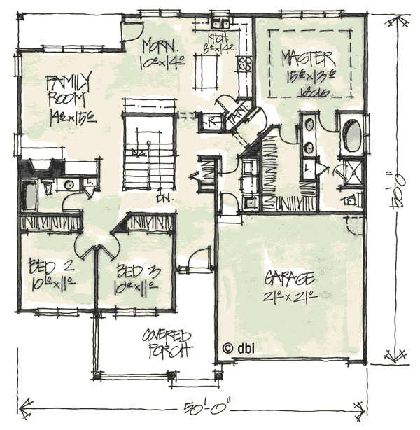 Architectural House Design - Traditional Floor Plan - Main Floor Plan #20-166