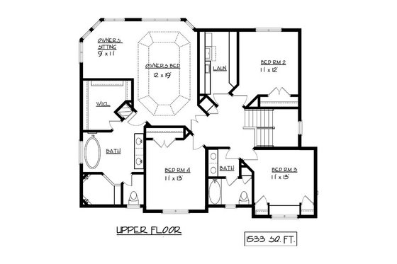 Floor Plan - Upper Floor for European House Plan #320-502 - 4 bed, 2.5 bath