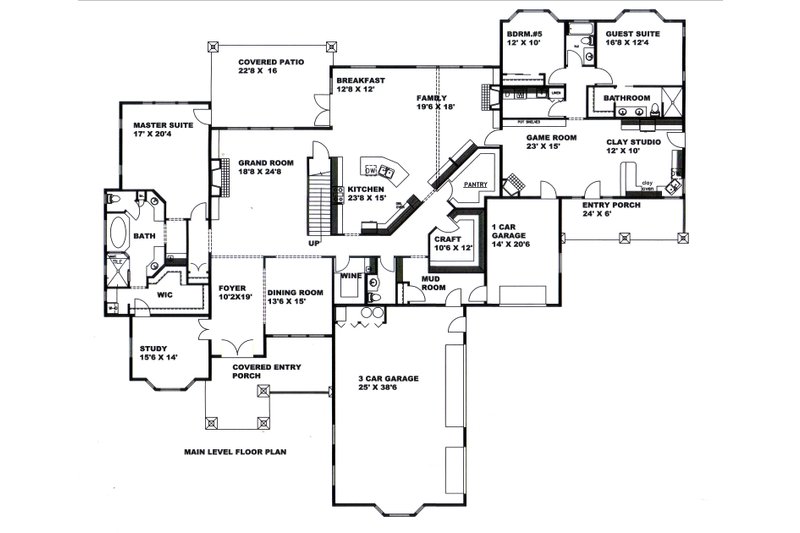 Architectural House Design - Floor Plan - Main Floor for Country House Plan #117-892 - 6 bed, 4.5 bath