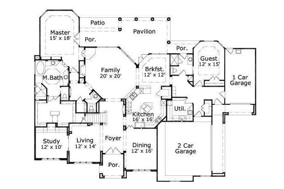 Floor Plan - Main Floor for Mediterranean House Plan #411-238 - 4 bed, 4 bath
