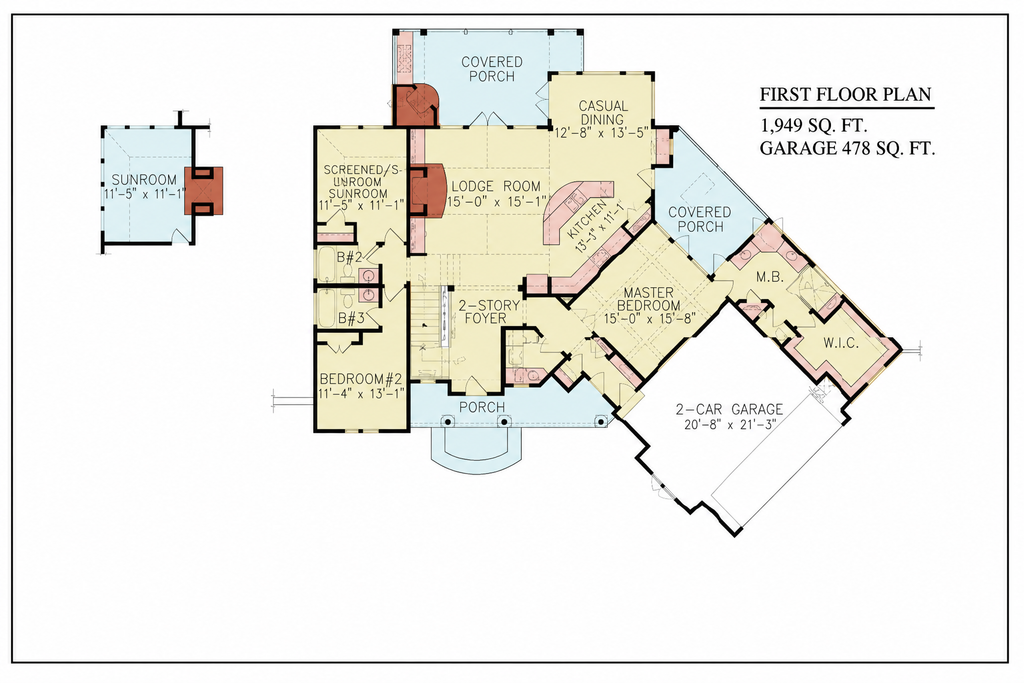 Floor Plan - Main Floor for Craftsman House Plan #54-709 - 3 bed, 3 bath