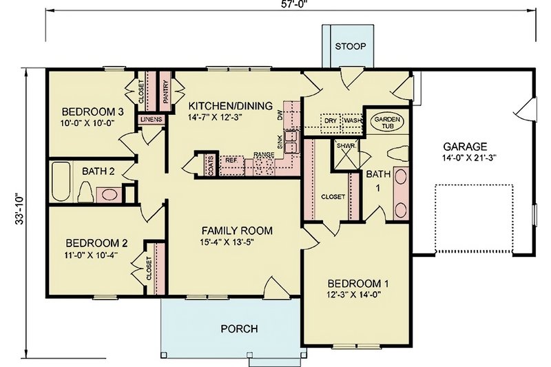 Home Plan - Floor Plan - Main Floor for Traditional House Plan #54-620 - 3 bed, 2 bath