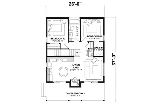 Floor Plan - Main Floor for Bungalow House Plan #23-2826 - 3 bed, 2 bath