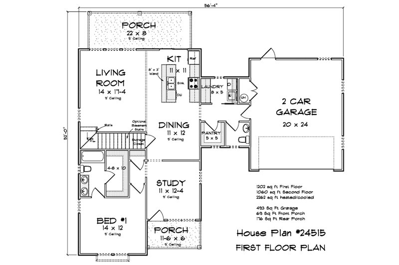 House Design - Floor Plan - Main Floor for Farmhouse House Plan #513-2308 - 4 bed, 3.5 bath