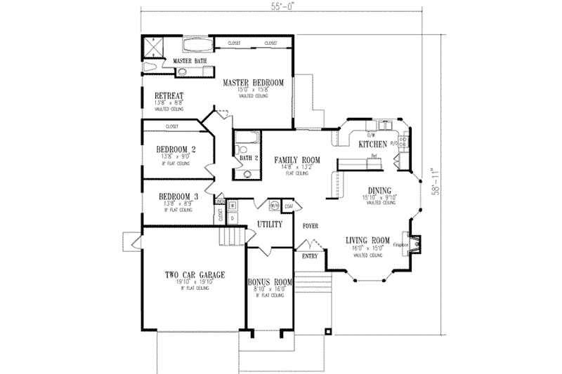 Dream House Plan - Floor Plan - Main Floor for Adobe / Southwestern House Plan #1-443 - 3 bed, 2 bath