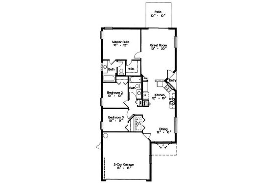 Floor Plan - Main Floor for Mediterranean House Plan #417-112 - 3 bed, 2 bath