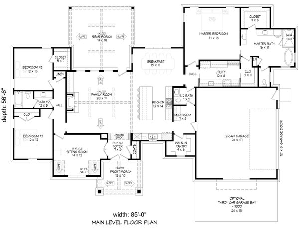 House Blueprint - Farmhouse Floor Plan - Main Floor Plan #932-1382