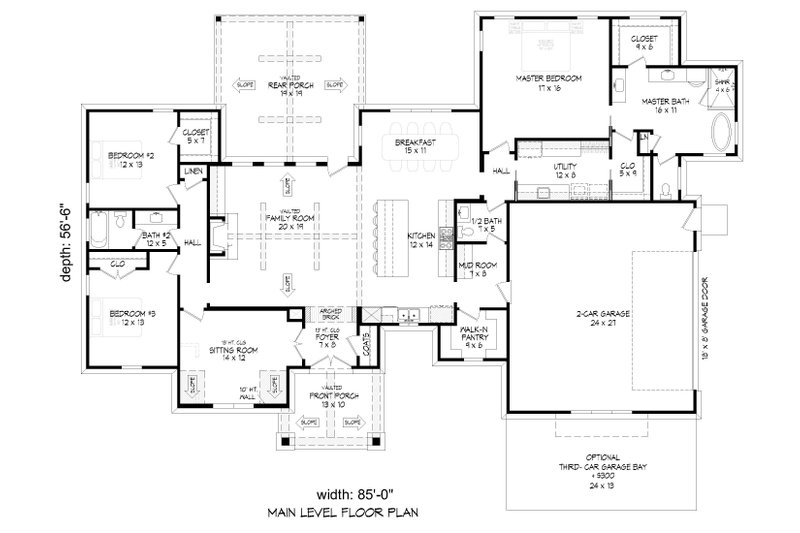 Architectural House Design - Floor Plan - Main Floor for Farmhouse House Plan #932-1382 - 3 bed, 2.5 bath