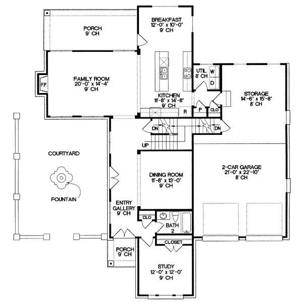 European Style House Plan - 4 Beds 4 Baths 2688 Sq/Ft Plan #20-984 ...