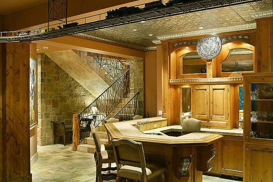 Wet bar in the basement of a Craftsman style home