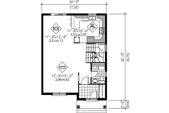 Floor Plan - Main Floor for European House Plan #25-271 - 3 bed, 1.5 bath