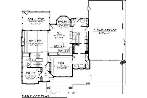 Floor Plan - Main Floor for Craftsman House Plan #70-1106 - 4 bed, 3.5 bath