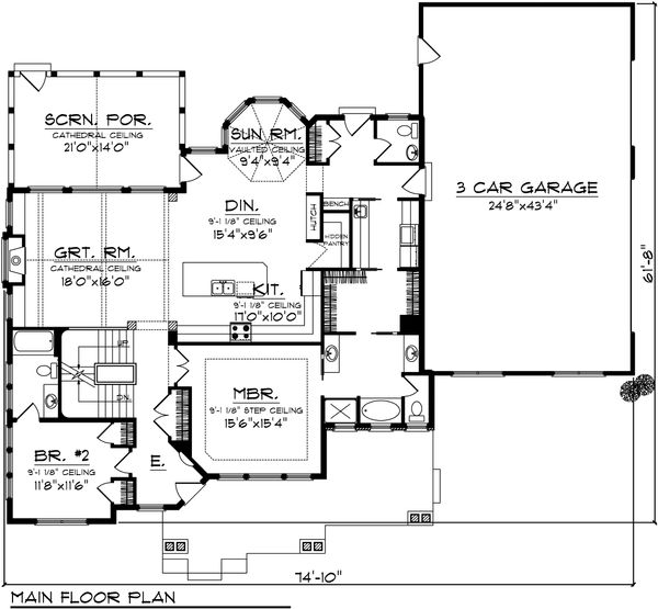 Craftsman Floor Plan - Main Floor Plan #70-1106