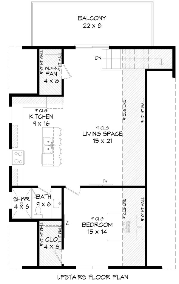 Southern Floor Plan - Upper Floor Plan #932-848
