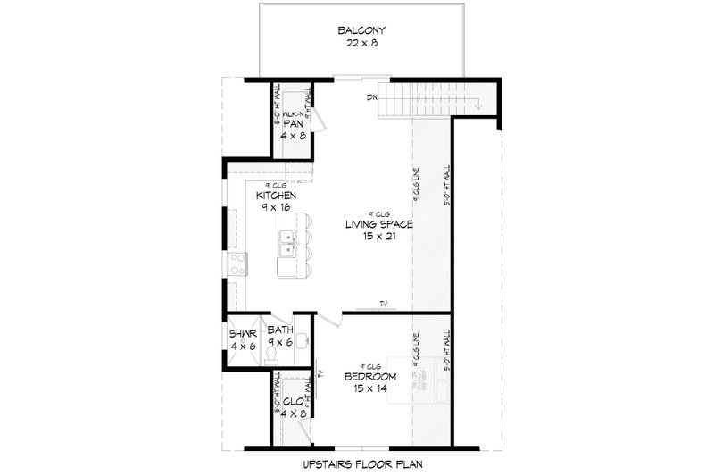 House Blueprint - Floor Plan - Upper Floor for Southern House Plan #932-848 - 1 bed, 1.5 bath