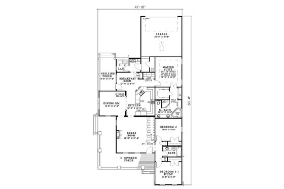 Floor Plan - Main Floor for Traditional House Plan #17-1158 - 3 bed, 2 bath
