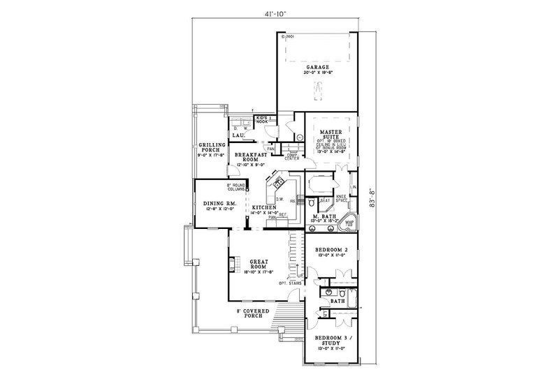 Architectural House Design - Floor Plan - Main Floor for Traditional House Plan #17-1158 - 3 bed, 2 bath