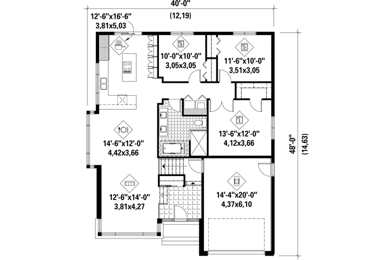 Architectural House Design - Floor Plan - Main Floor for Contemporary House Plan #25-4410 - 3 bed, 1 bath