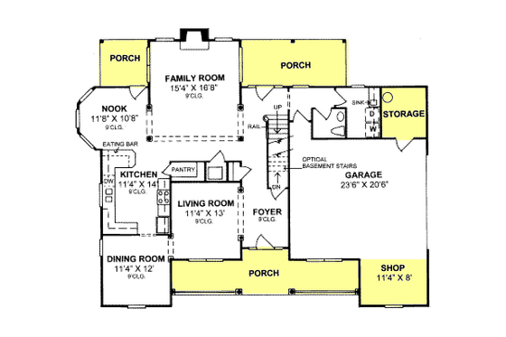 Floor Plan - Main Floor for Traditional House Plan #20-329 - 4 bed, 4.5 bath
