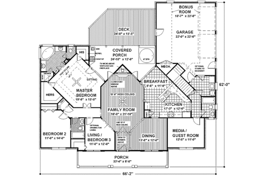 Floor Plan - Main Floor for Southern House Plan #56-152 - 4 bed, 3 bath