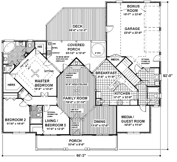 Architectural House Design - Southern Floor Plan - Main Floor Plan #56-152